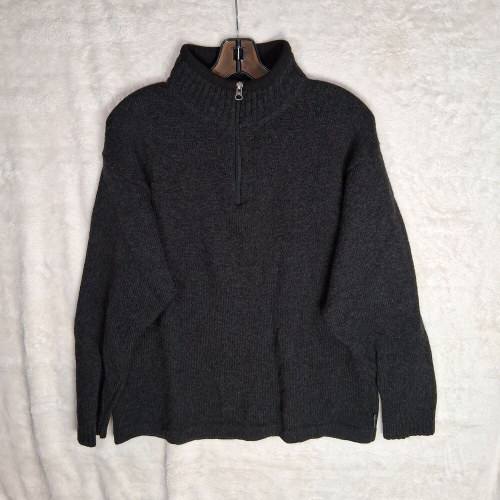 Y2K 1/4 Zip Woolrich Sweater Mens 100% Wool Laine‎ Onyx Heather
